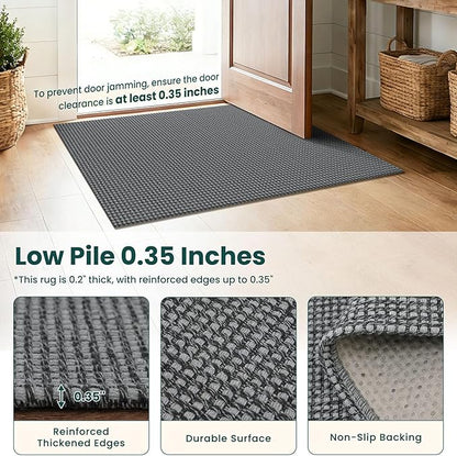 KOZYFLY Cotton Runners for Hallway 2x8, Washable Runner Rug, Woven Non Slip Kitchen Runner, Braided Entryway Rug, Floor Carpet for Foyer, Bedroom, Hall, Grey/Dark Grey