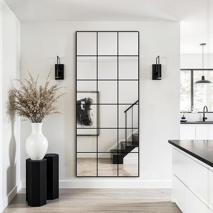 Large Window Pane Full Length Mirror for Wall, 30"x70" Oversize Black Full Body Wall Mirror for Living Room, Bedroom, Entryway, Hanging or Leaning