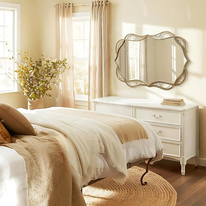 Besdomus Vintage Gold Bathroom Mirror: 24"x36" Scalloped Modern Large Bathroom Vanity Mirrors for Over Sink - Farmhouse Decorative Vertical or Horizontal Hanging for Living Room/Fireplace/Bathroom