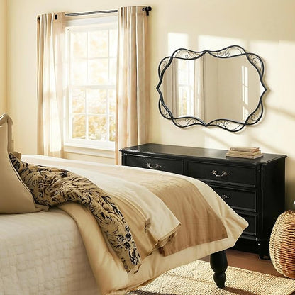 Besdomus Modern Black Bathroom Mirror: 24"x36" Scalloped Modern Large Bathroom Vanity Mirrors for Over Sink - Farmhouse Decorative Vertical or Horizontal Hanging for Bathroom/Living Room/Entryway