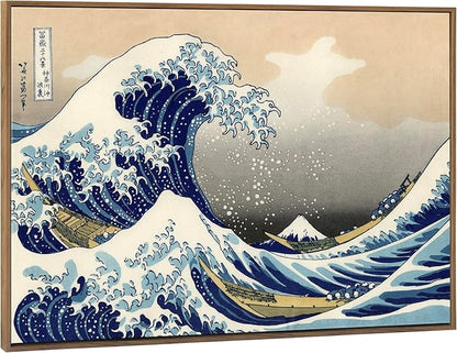 Wieco Art Framed Art Great Wave of Kanagawa Katsushika Hokusai Giclee Canvas Prints Wall Art Large Abstract Seascape Paintings for Home Living Room Decorations