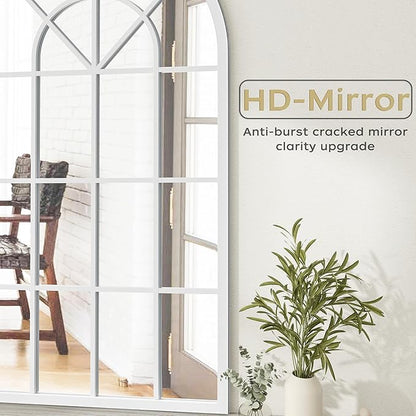 Arch Wall Mirror Mounted Decorative, 30"x42", Arched Window Pane Mirror for Wall-Mounted for Entryway, Bathroom Vanity, Living Room or Bedroom, Iron Frame, White