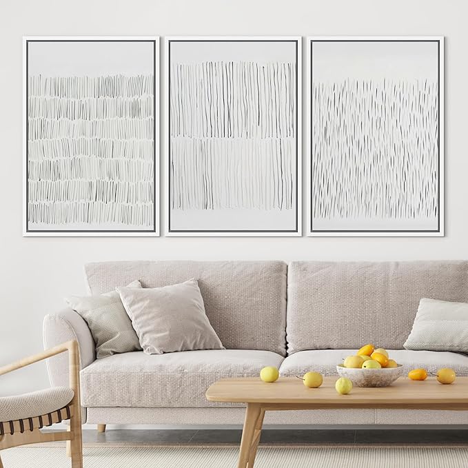 SIGNLEADER Framed Canvas Print Wall Art Set Minimalist Black and White Line Illustrations Minimal Decorative Bohemian Nordic for Living Room, Bedroom, Office - 24"x36"x3 WHITE
