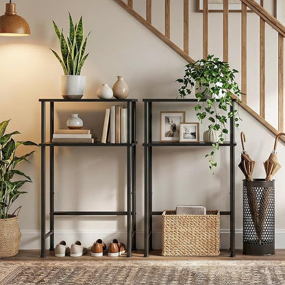 HOOBRO Narrow Console Table for Small Space, 15.7" Entryway Table with Storage, 2 Tier Sofa Table with 2 Shelves, Skinny Console Table for Entryway, Hallway, Living Room, Foyer, Black BB40XG01