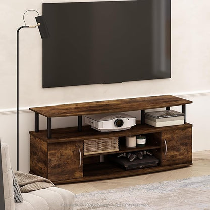 Furinno Jaya TV Stand, Entertainment Center, TV Console, for TV up to 55 Inch, with 2 Doors and Cable Management Holes, for Living Room, Bedroom, Amber Oak