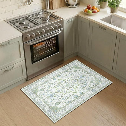 RELEANY Area Rugs 2'x3' Kitchen Rugs Entry Rug Small Rugs for Entryway Kitchen Bathroom Door Mat Indoor Entrance,Washable Non Slip, Green White Blue