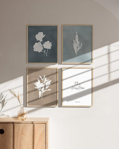 HAUS AND HUES Floral Wall Art - Set of 4 Plant Posters for Wall Vintage Botanical Prints, Flower Pictures for Room Aesthetic, Vintage Art Prints Flower Wall Art (Beige Frame, 16x20)