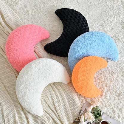 Moon Shaped Pillow with Soft Faux Fur for Couch, Bed, Sofa - Cute Half Moon Pillows with Room Decor for Bedroom, Living Room (14.9 Inches, Black)