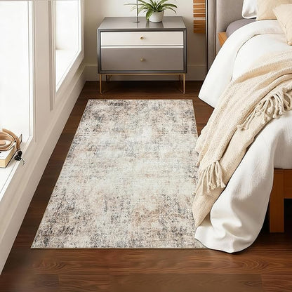 Neutral 3x5 Rug Non-Slip: Washable Area Rug for Bedroom Entryway Kitchen Bathroom Indoor - Modern Abstract Home Decor Mat Carpet - Sandstone Beige Gray