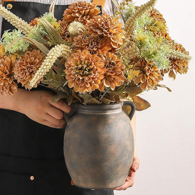 Dobbyby Ceramic Flower Vase 7.6 inch Farmhouse Rustic Vase Decorative Pottery Terracotta Vases for Home Decor Table Mantle Fireplace Living Room Bathroom Wedding Centerpiece (Black)