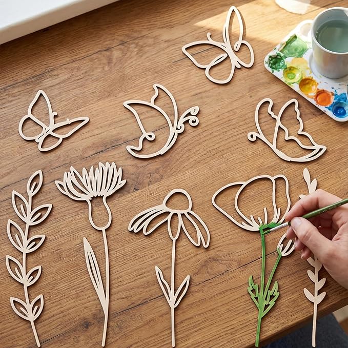 Novabright 9 Pcs Wooden Wildflower Wall Decor Boho Flower Cutout Nursery Decor Floral Sign Decal for Bedroom Living Room