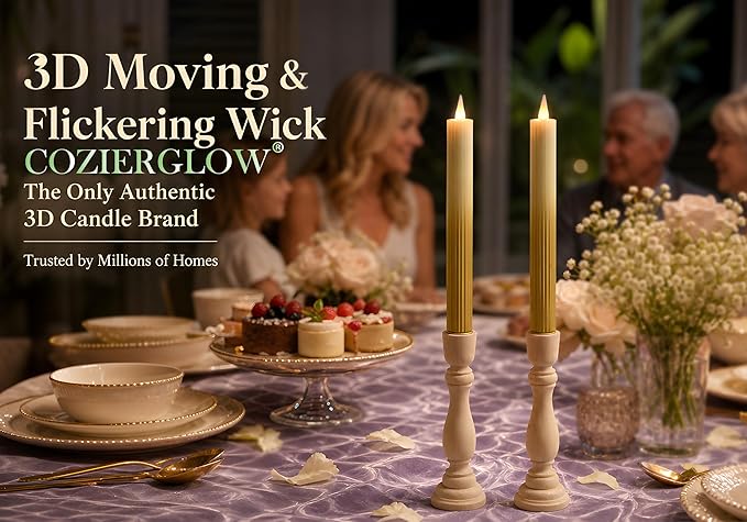 Flameless Taper Candles Flickering with Remote and Timer, 3D Moving Flame Taper Candle Battery Operated to 400 Hours, 9 Inch Window Candles, (Gradient Gold-Vertical Stripes)