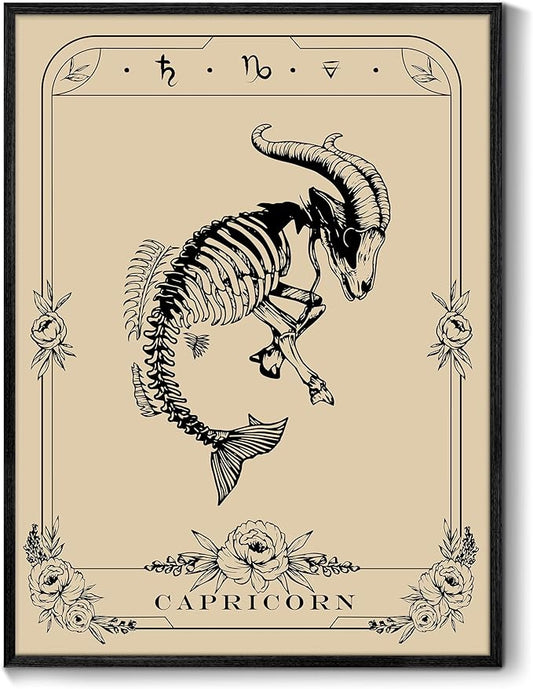 SERIMINO Witchy Framed Wall Art, Capricorn Tarot Canvas Prints Paintings, Horoscope Dark Academia Home Decor Aesthetic, 12X16inch Gothic Wall Decor for Room