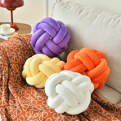 Knot Ball Pillow, Round Decorative Throw Pillows Cushion, 11 Inch Orange Soft Plush Knotted Pillows Pillow, Modern Home Throw Knot Decorative Cushion
