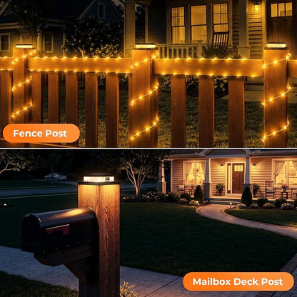 12 Pack Solar Post Cap Lights，Fence Post Solar Lights Fit for 4x4 5x5 6x6 Vinyl/Wooden Posts，2-in-1 Lighting Modes Waterproof Light for Deck Patio or Garden Decor