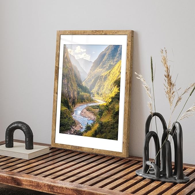 iRahmen 18x24 Picture Frame Set of 2, Rustic Brown Wood Poster Frame with Plexiglass, Display 16x20 Picture with Mat or 18 x 24 Without Mat for Photo Wall Gallery Mounting