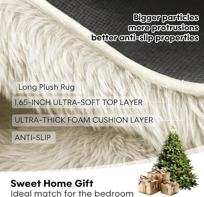8x10 Area Rugs Living Room, Cream White Large Plush Fluffy Bedroom Carpet, Non-Slip Upgraded Indoor Thick Soft Rug, Modern Plush Carpet Suitable for Kids Home Decor Aesthetics Dorm.