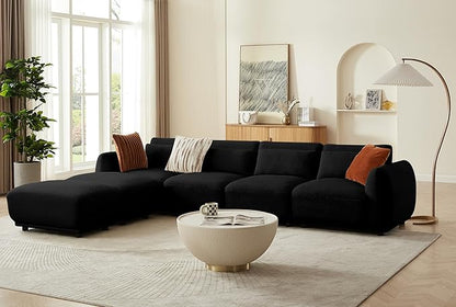 U Shaped Cloud Sectional, Convertible L Shaped Couch with Removable Ottomans,Modular Cloud Couch Sectional for Living Room (4 Set + 2 Ottomans - Black)