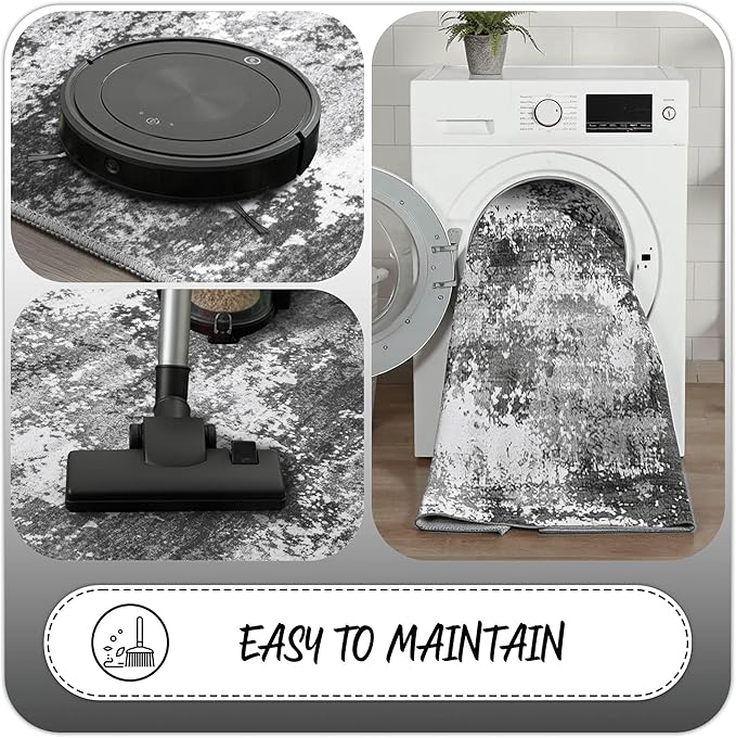 2x4 Washable Porch Rug Grey Welcome Door Mat Entrance 24x48, Small Runner Rugs for Kitchen Floor, Bath, Front Door, Bedroom Bedside, Non-Slip Low Pile Stain & Fade Resistant, Abstract Gray