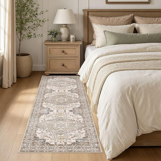Washable 2x6 Runner Rugs: Non Slip Vintage Brown Area Rugs for Living Room, Large Soft Stain Resistant Indoor Floor Carpets for Bedroom Dining Room Nursery Home Office Kid & Pet Friendly