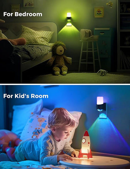 L LOHAS LED Projector Night Light Plug in Night Lights Plug into Wall with Dusk to Dawn Sensor, 8 RGB Color and Dynamic Mode, 2 Pack