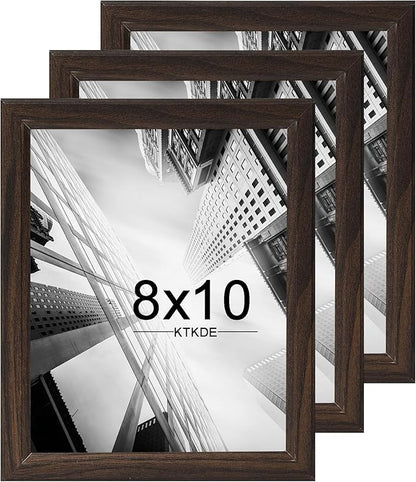 KTKDE 8x10 Picture Frame Set of 3,Walnut Wooden frames, Vertical & Horizontal Wall Hanging for Wall or Tapletop Display,Studio Gallery Photo Frame for Photos, Posters & Art Prints