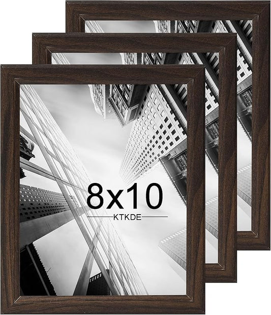 KTKDE 8x10 Picture Frame Set of 3,Walnut Wooden frames, Vertical & Horizontal Wall Hanging for Wall or Tapletop Display,Studio Gallery Photo Frame for Photos, Posters & Art Prints