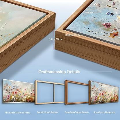 crmotu Floral Wall Art, Extra Large Wall Art, Flower Wall Decor, Oversized Framed Artwork for Walls, Colorful Wildflower Art Prints, Botanical Painting for Living Room Office Dining Room Hotel 32"x71"