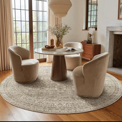 6ft Washable Round Rugs for Bedroom: Circle Living Room Rug Vintage Non Slip Low Pile Soft Faux Wool Non Shedding Boho Circular Rug for Entryway Kitchen Bathroom Office Dorm Entrance Nursery Indoor