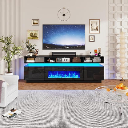 chartustriable Fireplace TV Stand for 95" TV, 83" LED Entertainment Center with 40" Fireplace & Power Outlets, High Gloss TV Stand, Gaming TV Media Console for Living Room, 83 Inch, Black