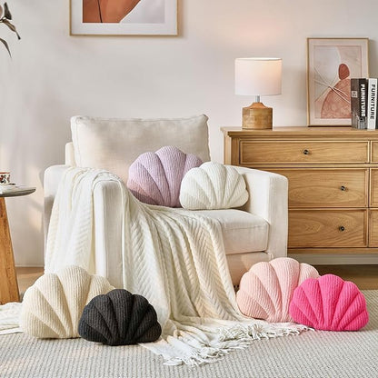 Shell Pillow, Soft Decorative Pillows for Bed Couch, Seashell Plush Throw Pillow Aesthetic Home Decor Cushion for Bedroom Living Room (White, 14 X 11 Inches)