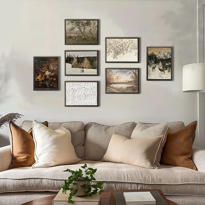 uniro Vintage Wall Art Prints for Home Decor, Farmhouse Spring Decor Rustic Sheep Pasture Canvas Prints Paingting, Vintage Cottage Landscape Wall Decor, Vintage Art Pictures for Bedroom Bathroom Decor( 8" x 10"-UNFRAMED)