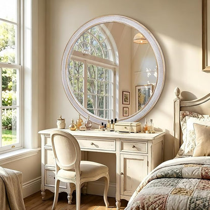 HOITUZYUS 36 Inch Round Wood Mirrors for Wall Decor, Rustic Farmhouse Circle Decorative Mirror for Bathroom, Living Room, Foyer, Entryway, Bedroom