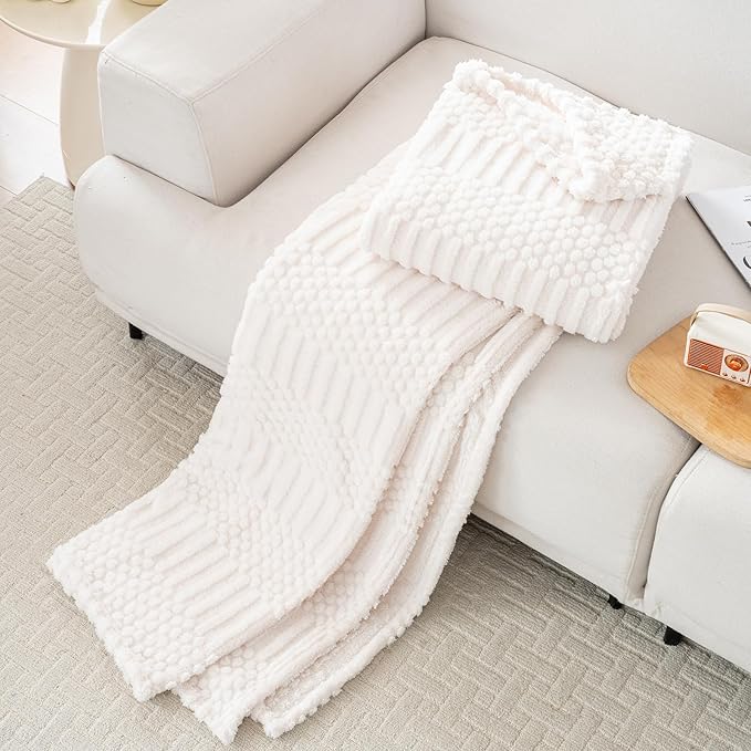 60x80 Inch Beige Twin Blanket - Soft & Fluffy Fleece, Cute & Aesthetic, Perfect for Sofa, Couch, Chair, Bed, Living Room & Bedroom, All-Season Use, Plush & Cozy Decorative Blanket
