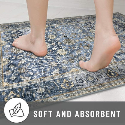 KUTA Vintage Wide Runners for Hallways 3x10 ft Blue Grey Beige Washable Kitchen Runner Non Slip Long Hall Runners Entryway Runner Rugs Floor Carpet for Indoor Backdoor Bedroom Kitchen