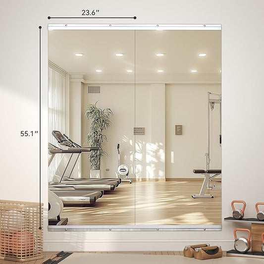 Hasipu Home Gym Mirror 55" L x 24" W - 2PCS Large Full Body Mirror for Yoga, Fitness, Garage, Dance Studio, Wall-Mounted, 0.16in Tempered Glass Frameless