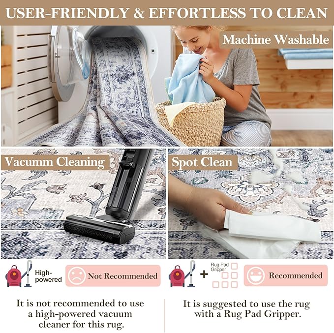 CAPALOCA Machine Washable Rugs Nursery Rug 2x6 Cute Girl Non Slip Low Pile Water Repellent Soft Print Pattern for Bedroom Indoor Decor Kids Playroom Blue White