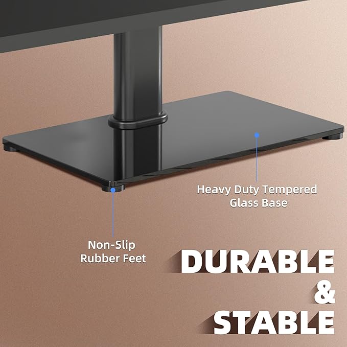 Universal TV Stand Base, Table Top TV Stand for 17-55 Inch LCD/LED TVs, Height Adjustable Monitor Mount Stand with Tempered Glass Base Holds up to 88lbs VESA 400x400mm, TS102