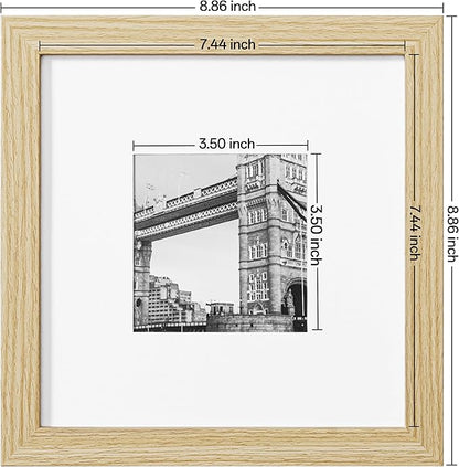 eletecpro 8x8 Picture Frames Set of 9 with Mat for 4x4 Photos or without Mat for 8x8, Square Gallery Wall Decor Collage for Picture Display, Natural Frame Set for Wall Hanging