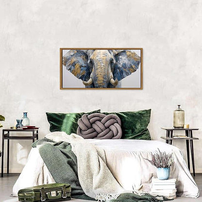 Gray and Gold Elephant Wall Decor Brown Framed African Elephant Canvas Wall Art for Living Room Grassland Animal Painting Minimalist Textured Wildlife Picture Modern Artwork Bedroom Decorations 20x40