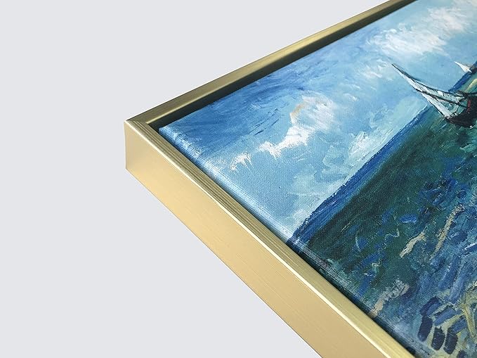 Wieco Art Framed Canvas Wall Art Seascape at Saintes Maries by Vincent Van Gogh Modern Canvas Prints Sea Pictures on Canvas Art for Living Room Home Decorations Gold Frame