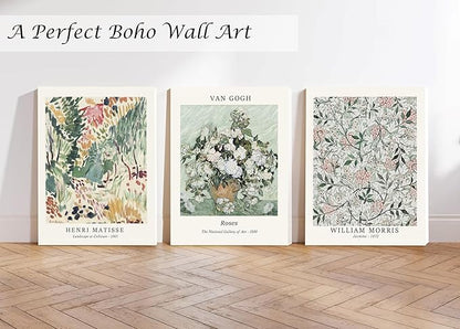 Induslyfe Framed Sage Green Vintage Wall Art Canvas Decor Set of 3, Matisse Prints Posters Mid Century Modern Art, Aesthetic Floral Botanical Wall Art for Bedroom, Living Room, Bathroom 12x16