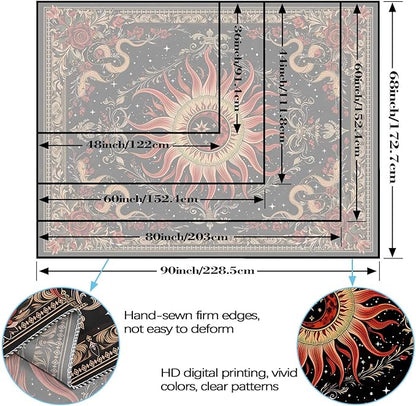 Neasow Gothic Sun Tapestry, Vintage Snake Rose Floral Wall Art, Mystic Black Red Retro Decor for Living Room Bedroom Home, 44x60 inches