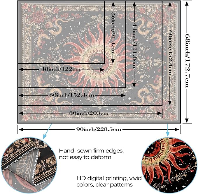 Neasow Gothic Sun Tapestry, Vintage Snake Rose Floral Wall Art, Mystic Black Red Retro Decor for Living Room Bedroom Home, 36x48 inches