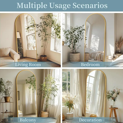 Full Length Mirror with Stand, 58"x19" Arched Full Body Mirror, Large Stand Up Aluminum Frame Floor Freestanding Hanging Leaning Mounted for Bedroom Living Room Entryway Gold