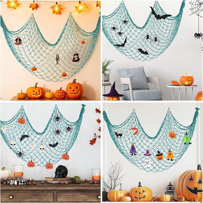 Decorative Fishing Net 2 Pack, 80x40 Inch Large Aqua Fish Net Decor for Wall, Photo Display, Nautical Mermaid Pirate Ocean Themed Beach Hawaii Under the Sea Party Decorations