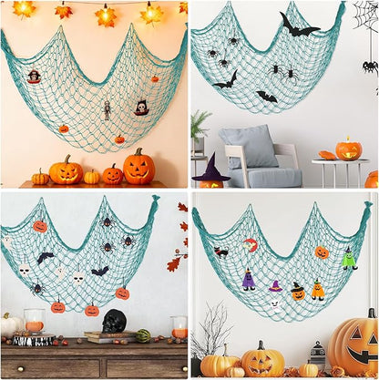 Decorative Fishing Net 2 Pack, 80x40 Inch Large Aqua Fish Net Decor for Wall, Photo Display, Nautical Mermaid Pirate Ocean Themed Beach Hawaii Under the Sea Party Decorations