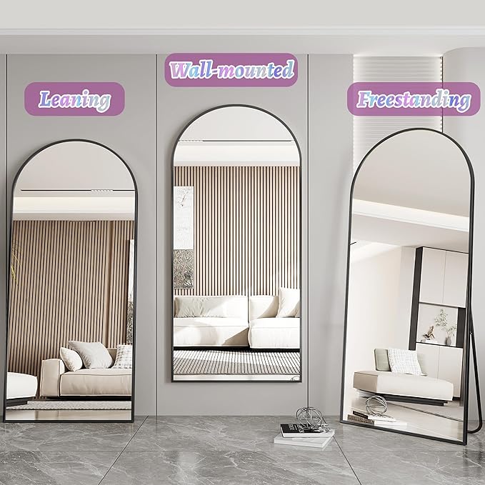 Full Length Mirror, Arched Floor Mirror Freestanding, Floor Standing Full Body Mirror with Stand for Bedroom, Hanging Mounted for Living Room Cloakroom