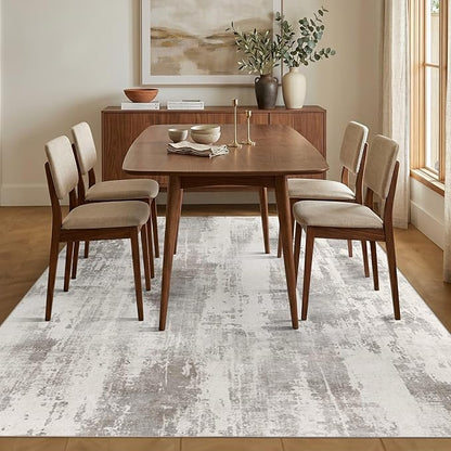 5x7 Area Rugs for Bedroom Living Room,Non-Slip Washable Modern Green Abstract Rugs for Dining Room, Foldable Thin Indoor Carpet Stain Resistant(BeigeTaupe)