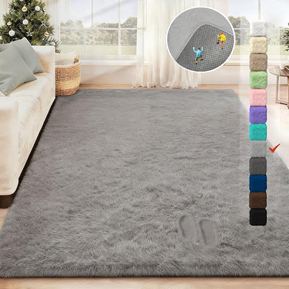 5x7 Area Rug for Living Room: Fluffy Shag Soft Washable Rugs Fuzzy Plush Indoor Carpet for Bedroom Nursery Playroom Dorm Kids Girls Boys Room (Grey, 5'x7')